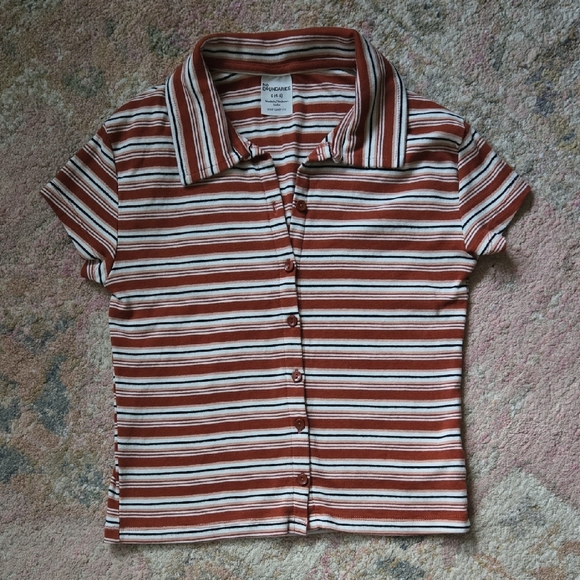 No Boundaries Orange And White Striped Shirt - Picture 1 of 6